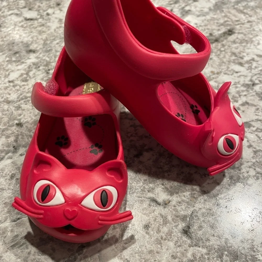 Mini Melissa Kids Moccasins - Pink Cat Design size 6